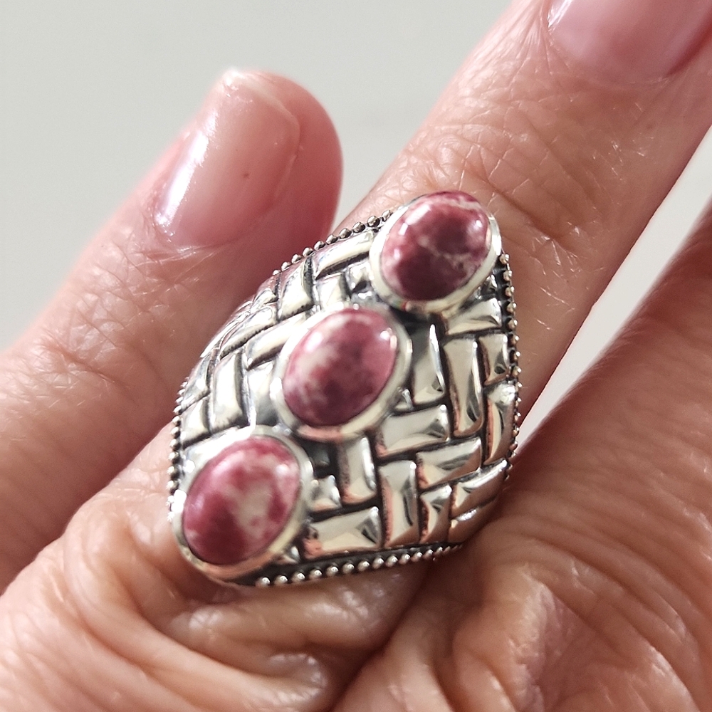 ✨️ NEW Genuine Sterling Silver & Multi-stone Thulite Ring (Specialty) - Picture 3 of 6